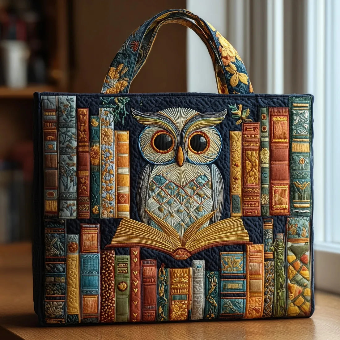 WHIMSY™ - QUILTED PRINT TOTE BAG, Owl & Books