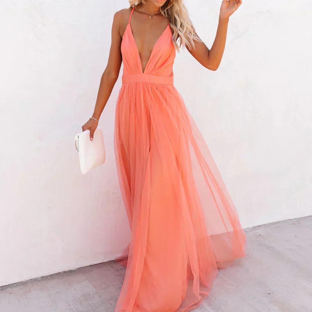 GENEVIÈVE™ - CORAL GLOW MAXI DRESS