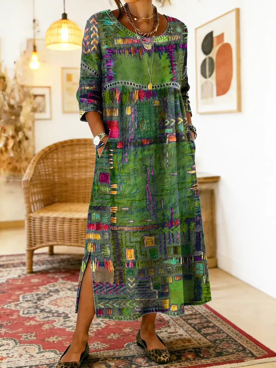 MANUELA™ - ETHNIC PATCHWORK DENIM DRESS