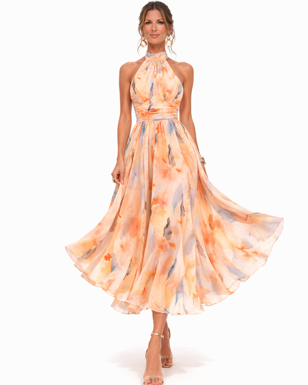 AURORA™ - WATERCOLOUR HALTER MAXI DRESS