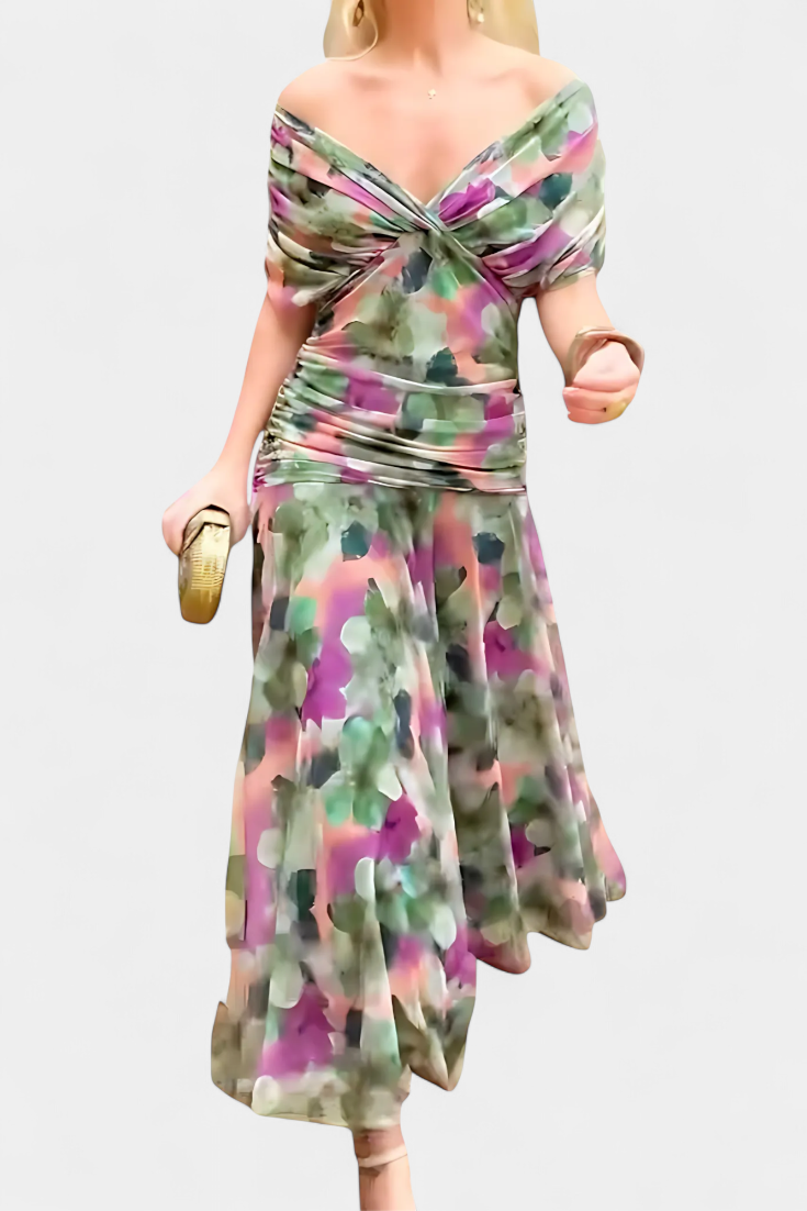 FLORENDRA™ - LONG FLORAL V-NECK DRESS