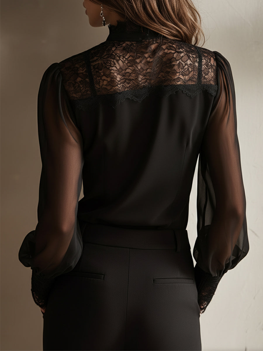 ISOLDE™ - LACE TIE-NECK BLOUSE