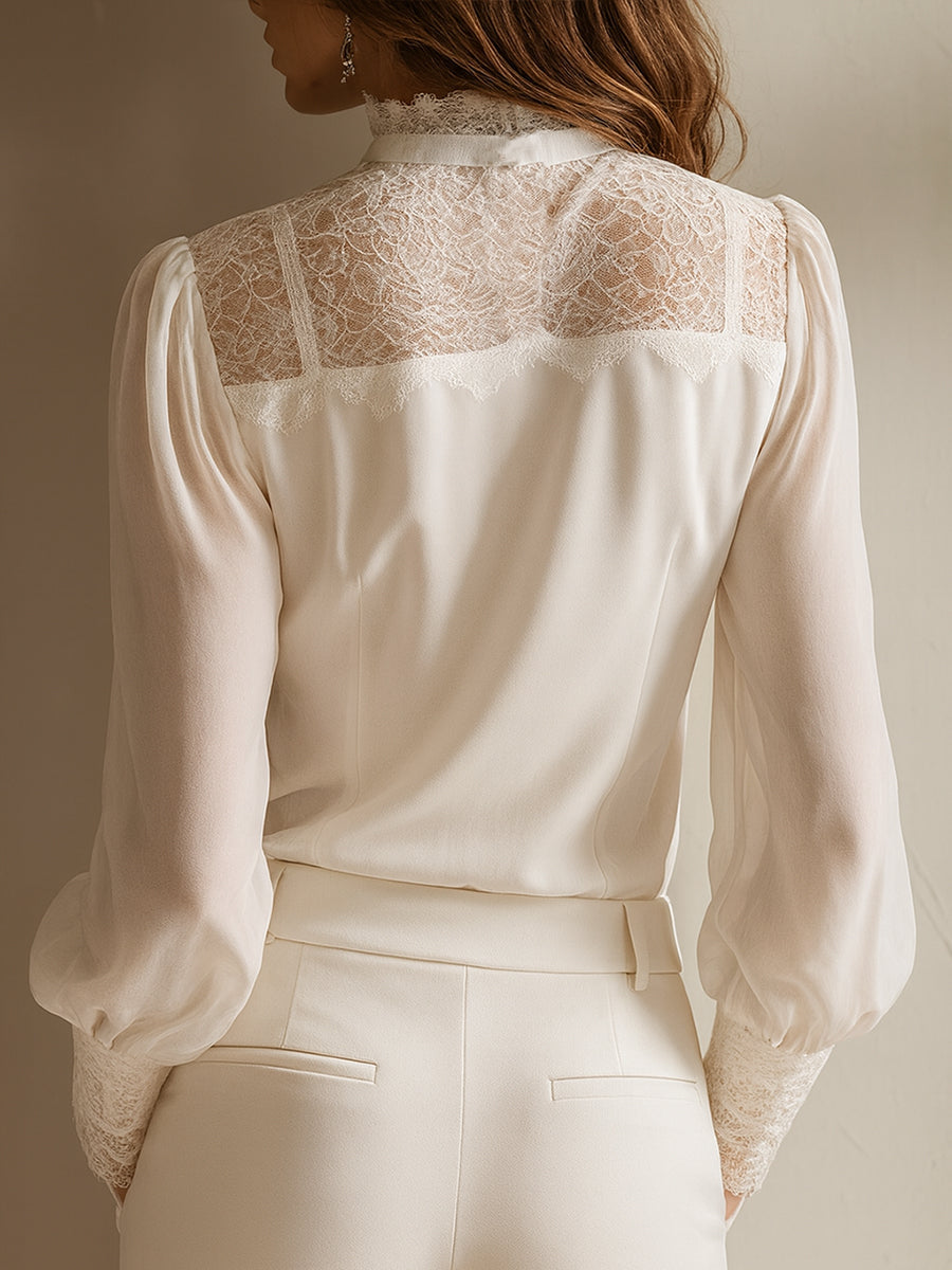 ISOLDE™ - LACE TIE-NECK BLOUSE