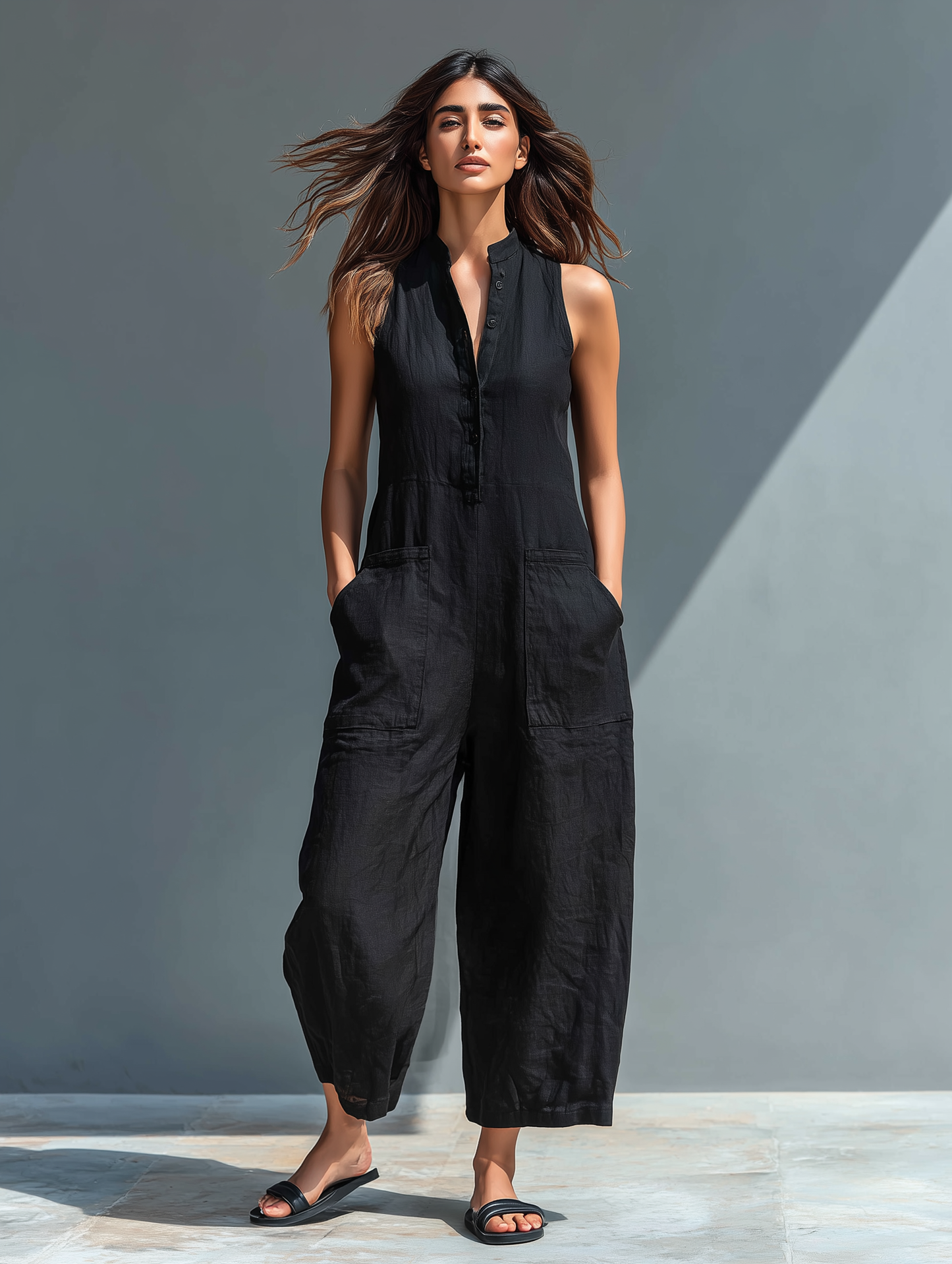 Antaradus - Leona Sleeveless Linen Dungarees
