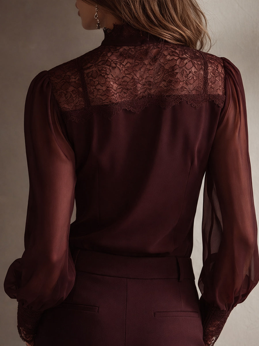 ISOLDE™ - LACE TIE-NECK BLOUSE