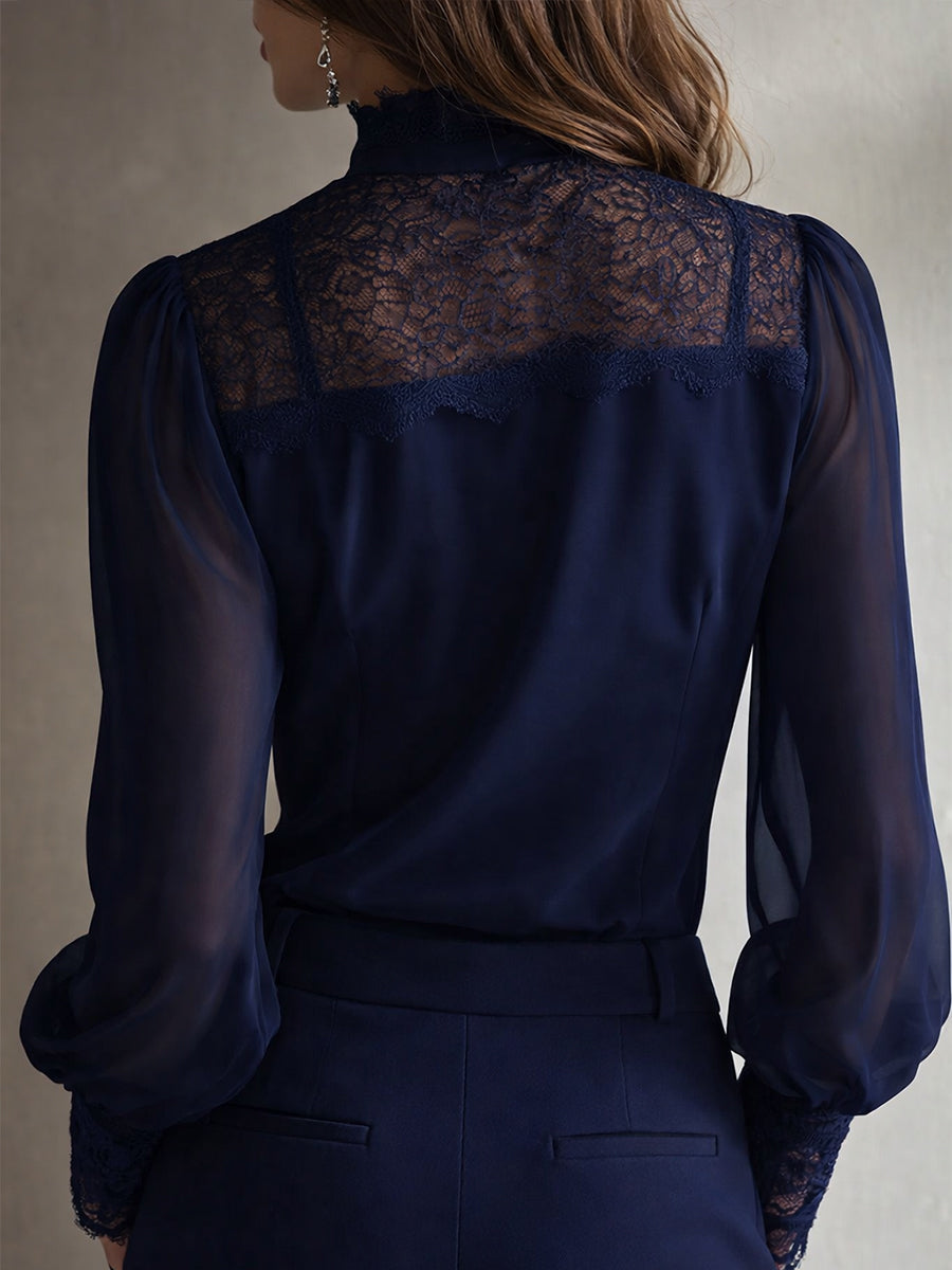 ISOLDE™ - LACE TIE-NECK BLOUSE