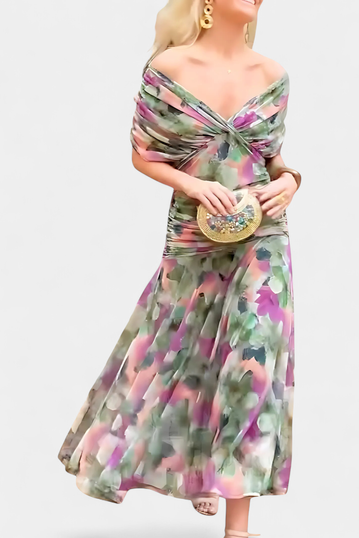 FLORENDRA™ - LONG FLORAL V-NECK DRESS