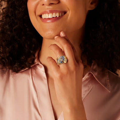 Antaradus - Selene Wide Flower Ring with Blue Zirconia