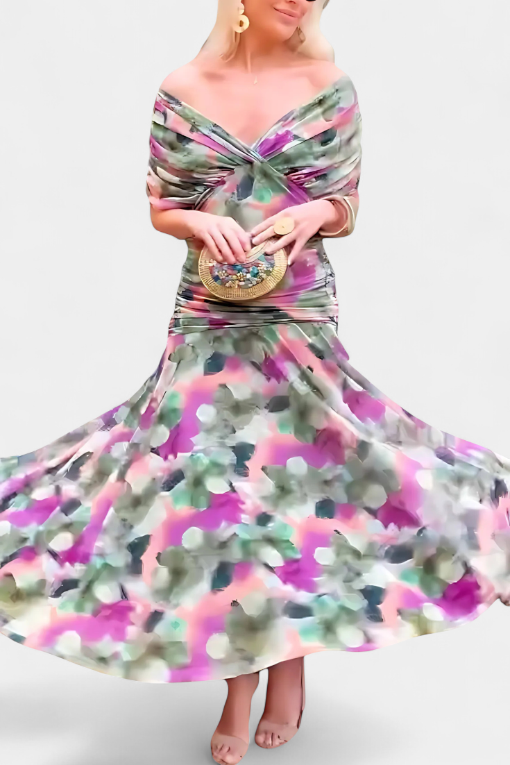 FLORENDRA™ - LONG FLORAL V-NECK DRESS
