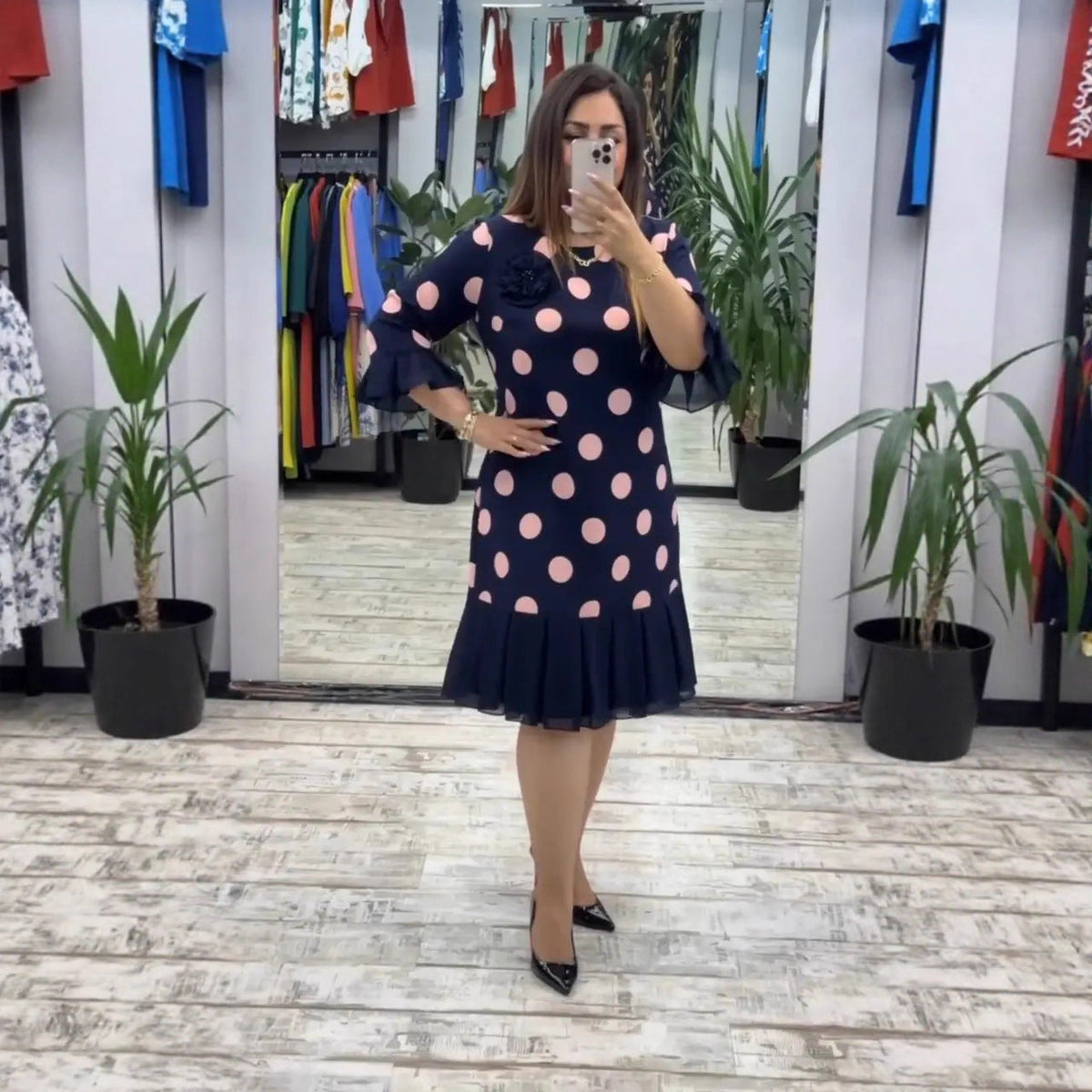 PALERINE™ - PLEATED POLKA DOT DRESS