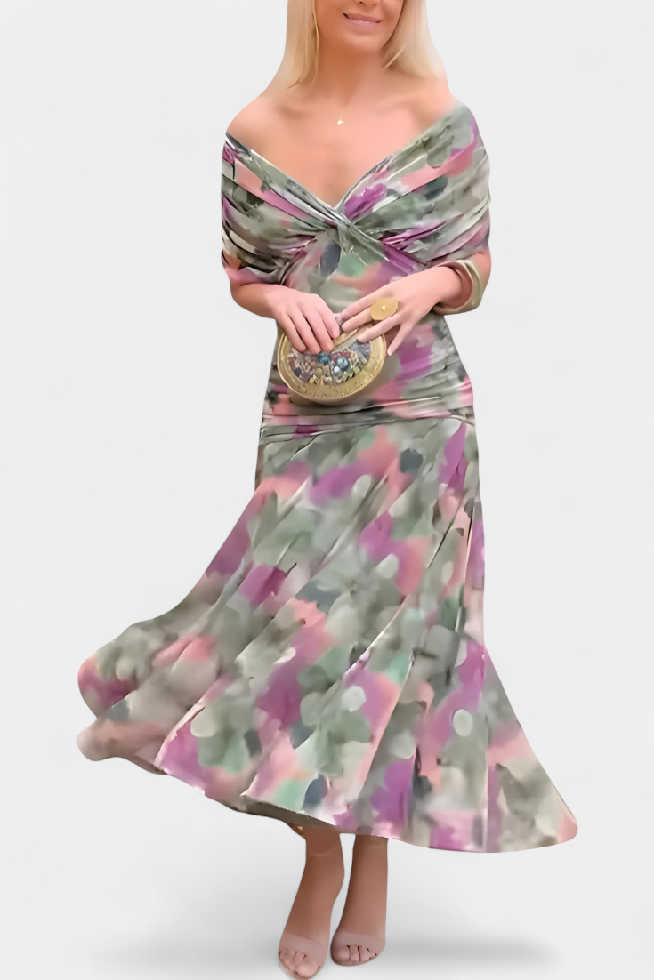FLORENDRA™ - LONG FLORAL V-NECK DRESS