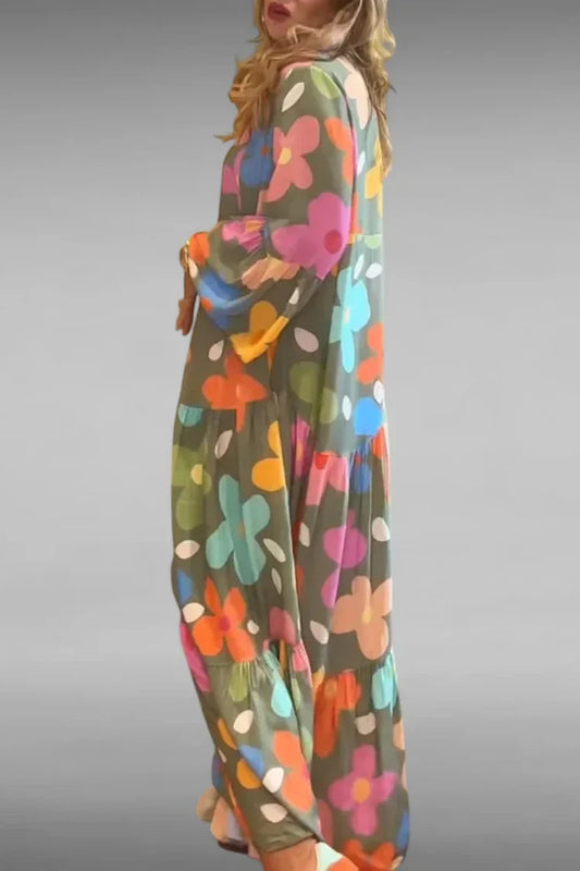 Antaradus – Women's Floral Print Tiered Maxi Dress