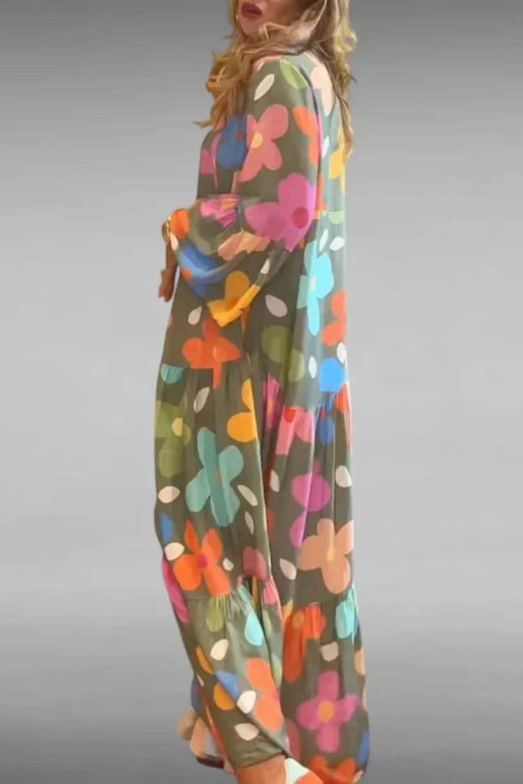 Antaradus Women's Floral Print Tiered Maxi Dress