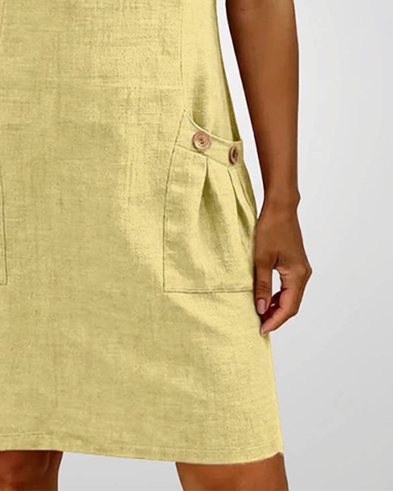 NADIA™ - COTTON LINEN ZIP POCKET DRESS