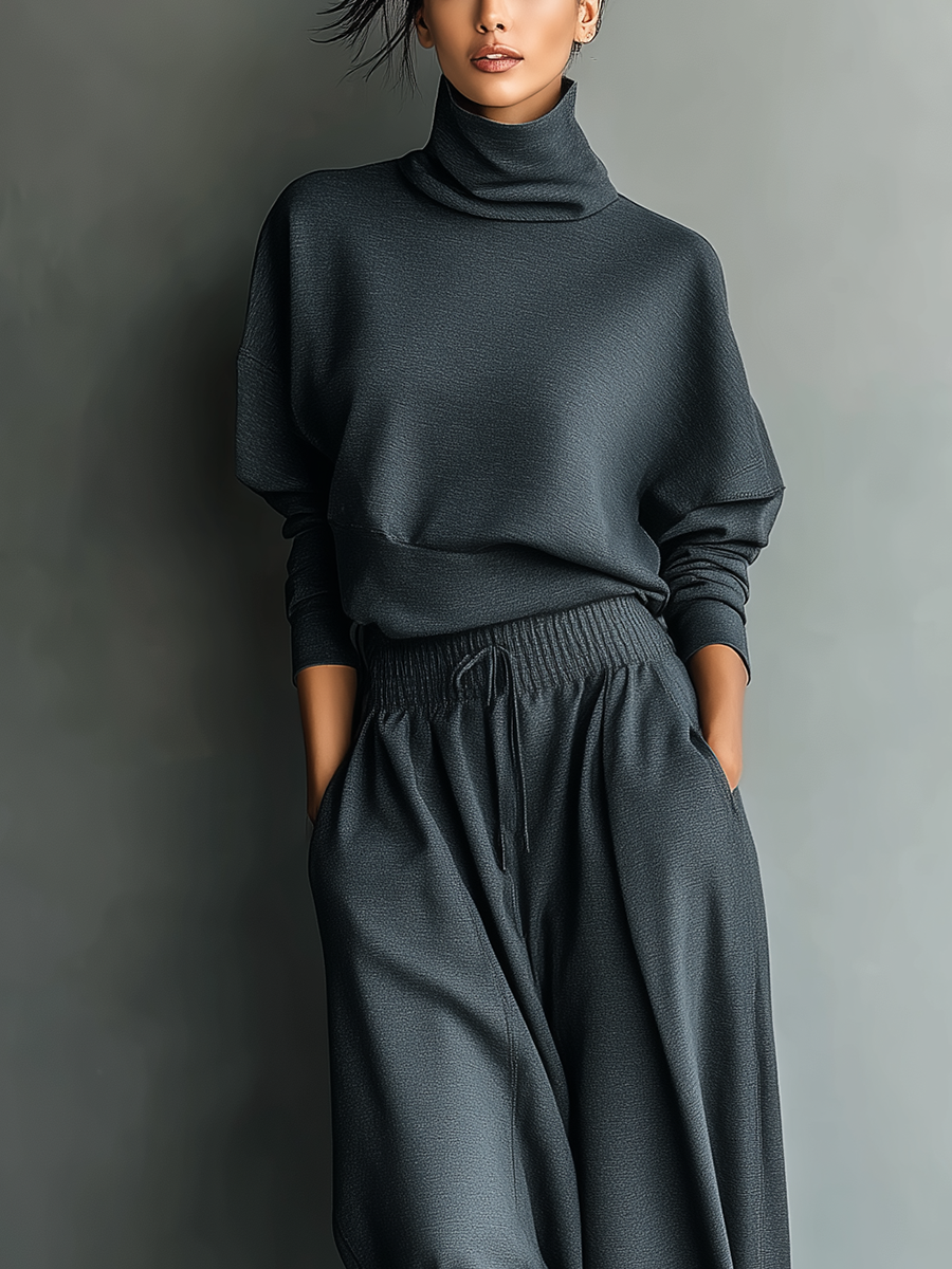 STELLA™ - CHARCOAL KNIT WIDE-LEG ENSEMBLE