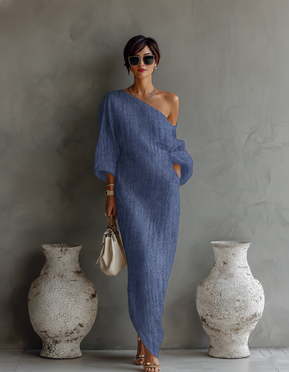 Alba – Ivory Linen Off-Shoulder Dress
