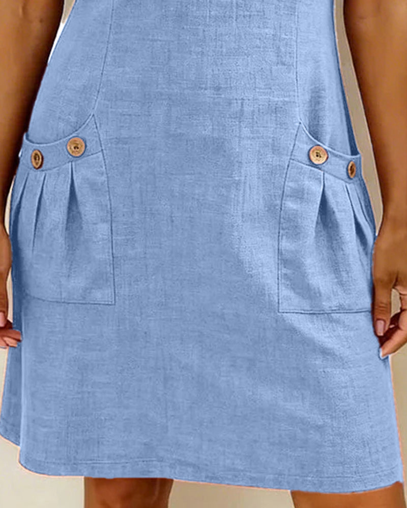 NADIA™ - COTTON LINEN ZIP POCKET DRESS
