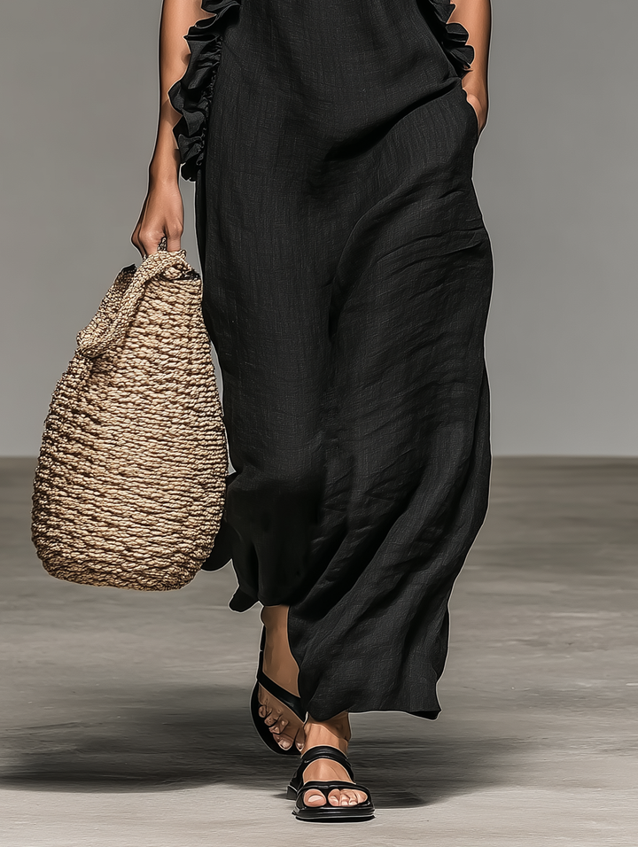 LUA™ - RUFFLE MAXI DRESS WITH POCKETS