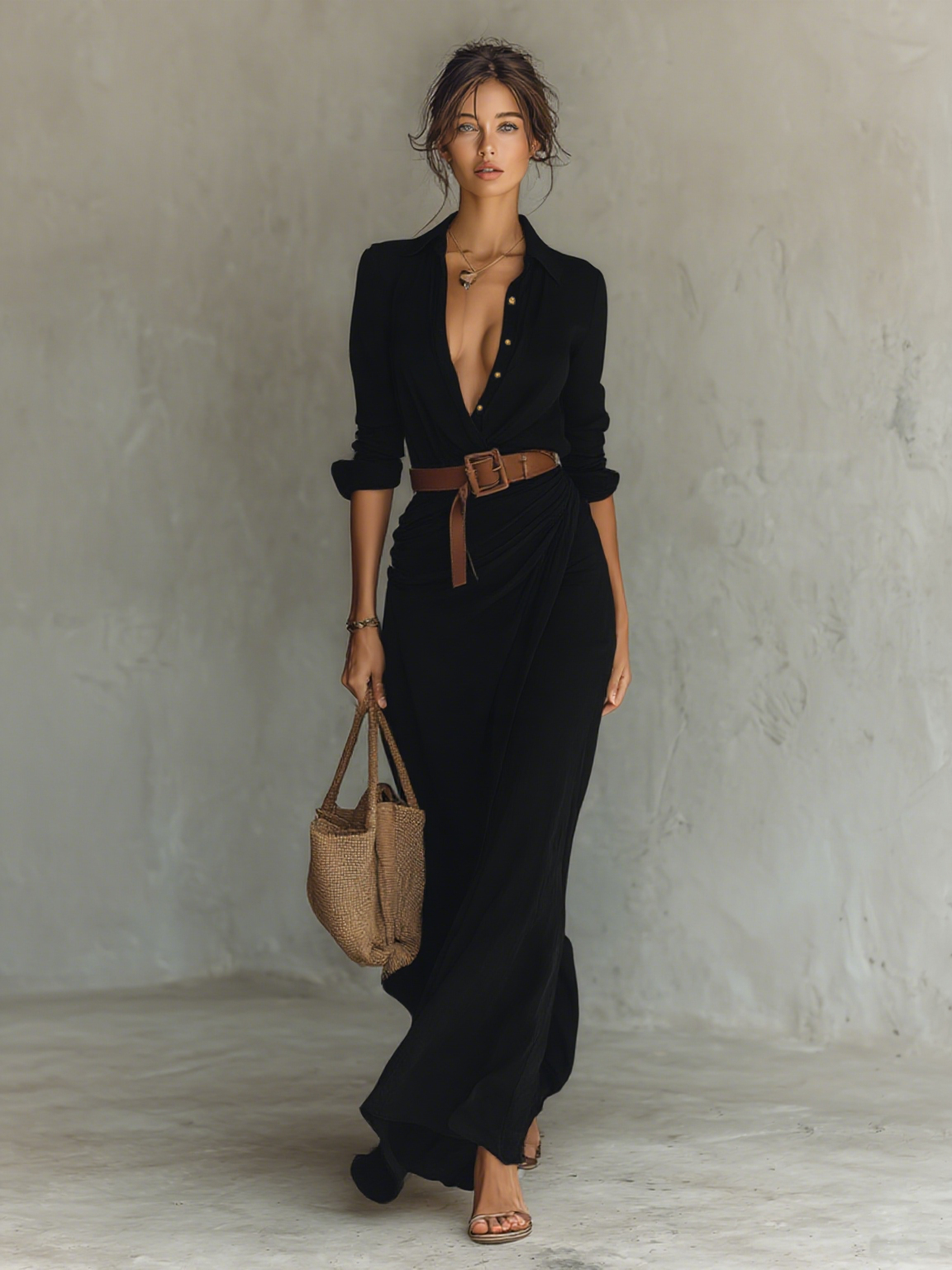 VALENTINA™ - BELTED LAPEL MAXI DRESS