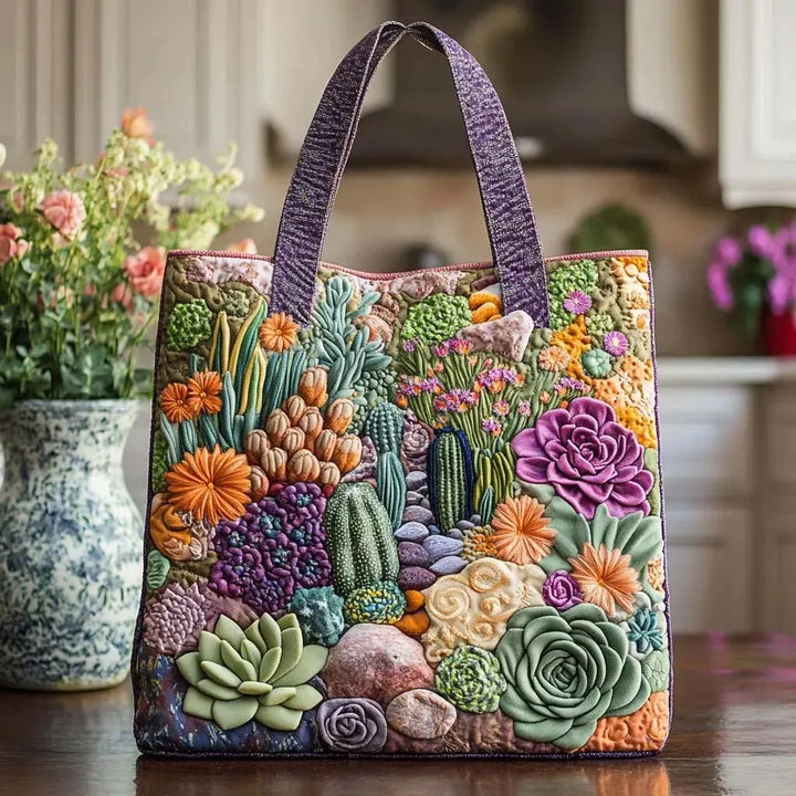 WHIMSY™ - QUILTED PRINT TOTE BAG, Succulent Garden