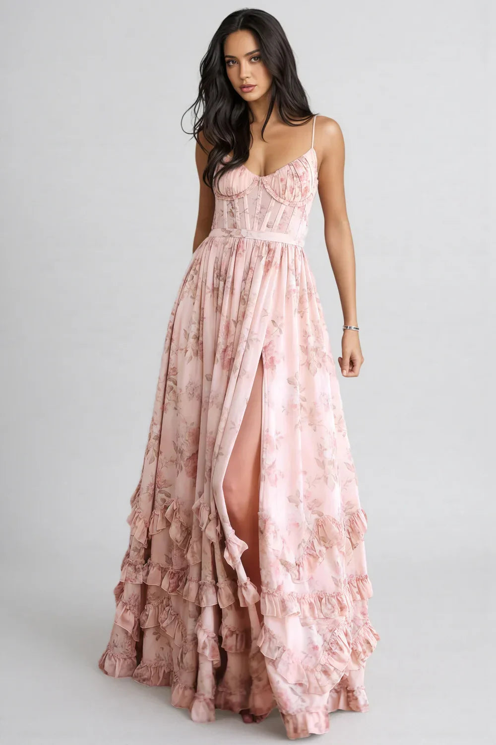 VIOLETTA™ - RUFFLE V-NECK MAXI DRESS