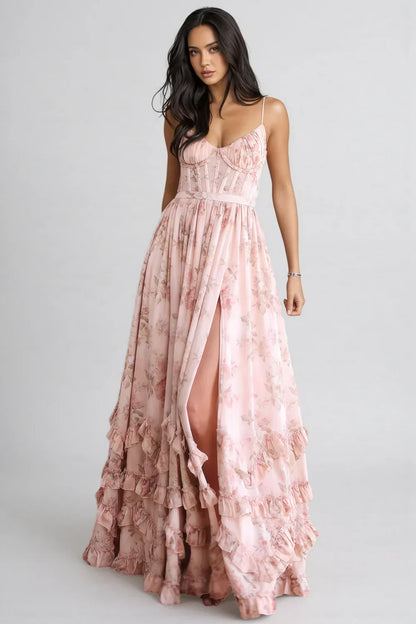 VIOLETTA™ - RUFFLE V-NECK MAXI DRESS