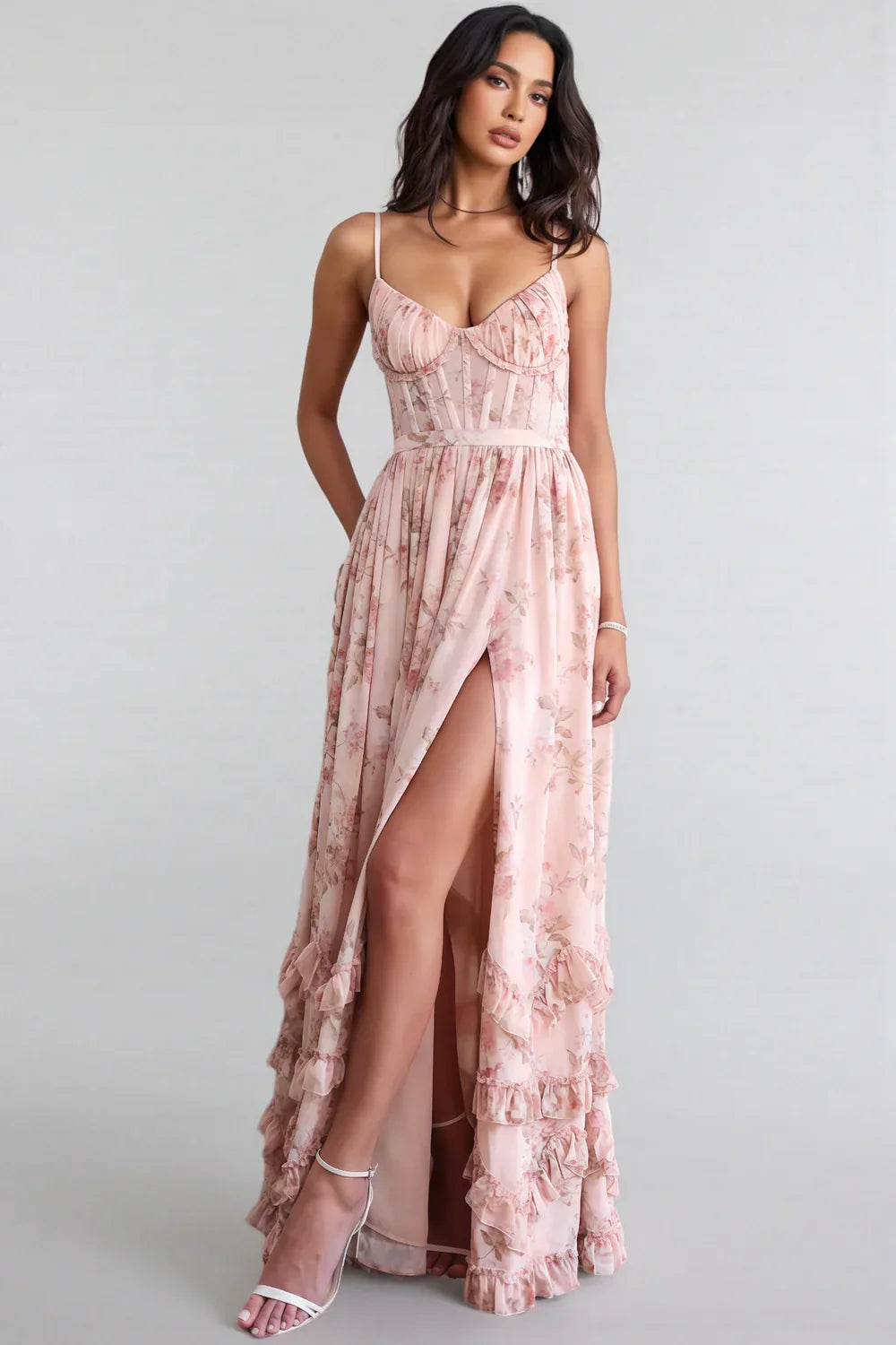 VIOLETTA™ - RUFFLE V-NECK MAXI DRESS