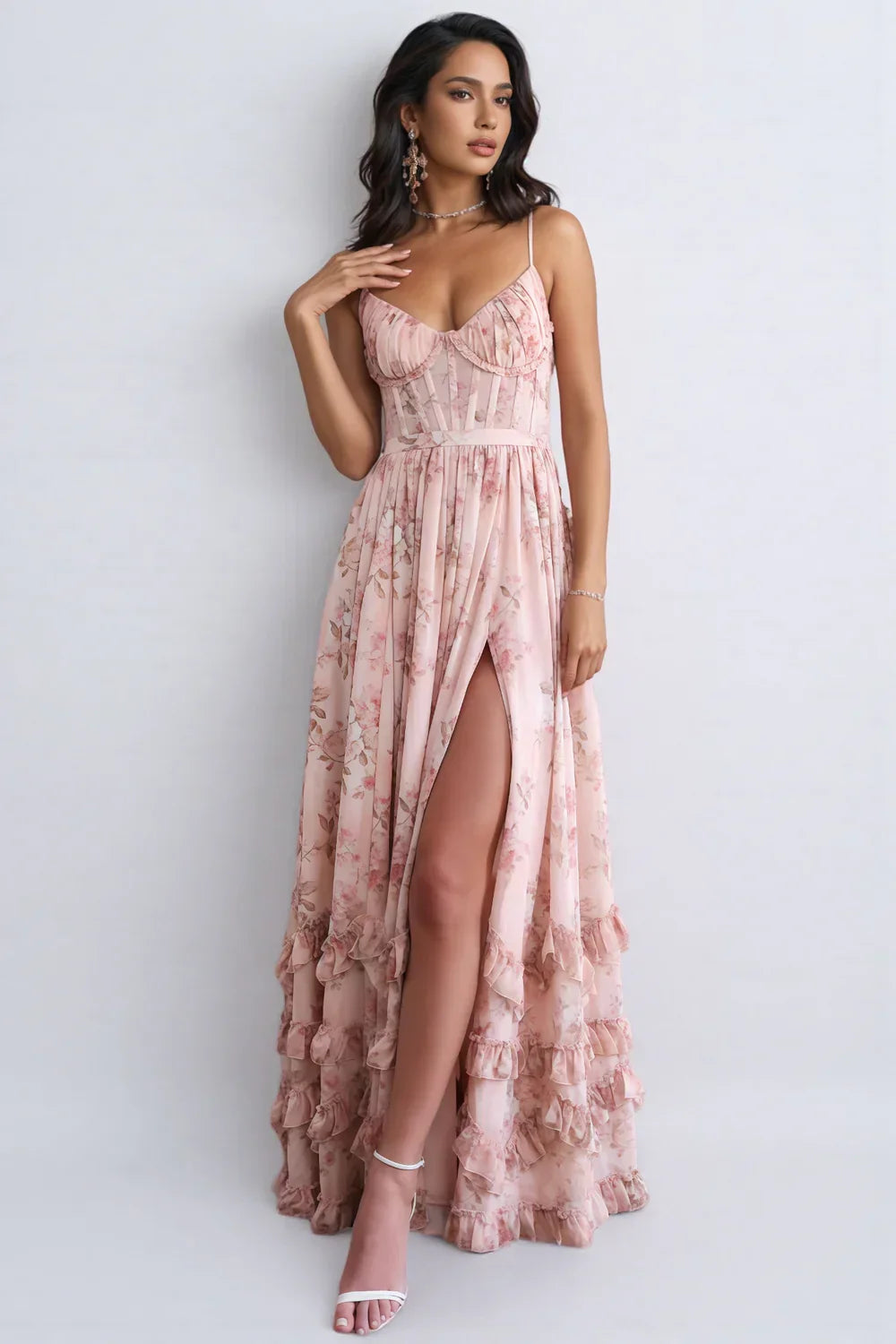 VIOLETTA™ - RUFFLE V-NECK MAXI DRESS