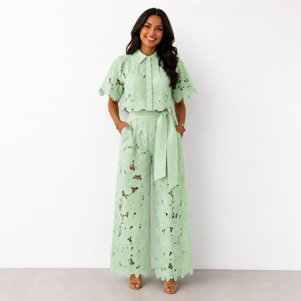 ISABELA™ - LACE EMBROIDERED TWO-PIECE SET