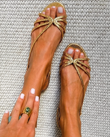 GINEVRA™ - GOLDEN STRAPPY FLAT SANDALS