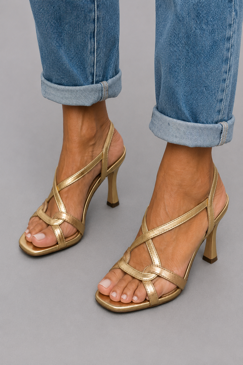 ELISABETTA™ - GOLDEN CROSSOVER HEELED SANDALS