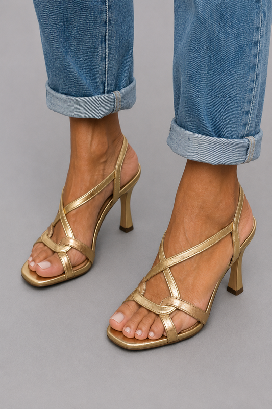 ELISABETTA™ - GOLDEN CROSSOVER HEELED SANDALS