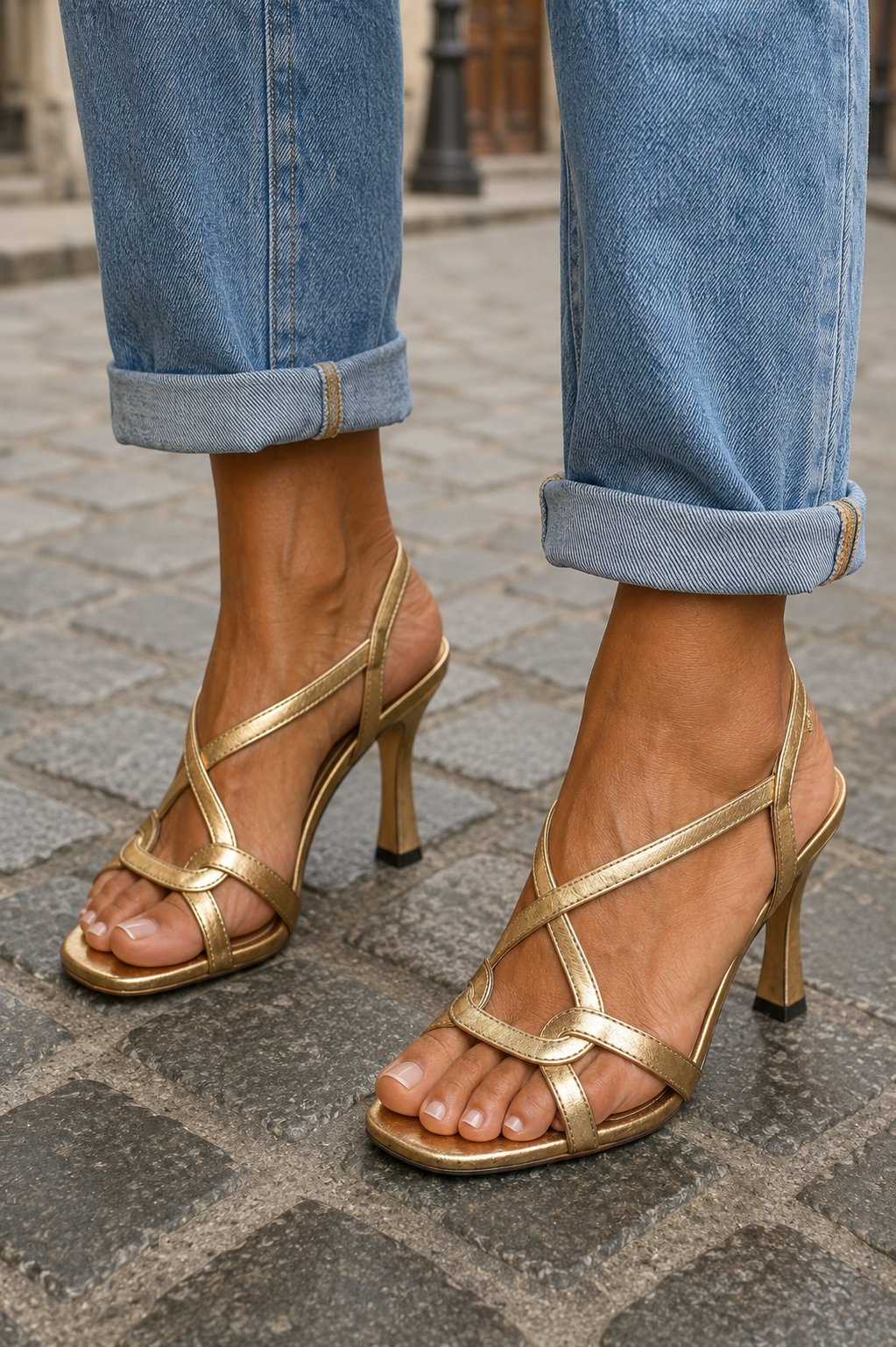 ELISABETTA™ - GOLDEN CROSSOVER HEELED SANDALS