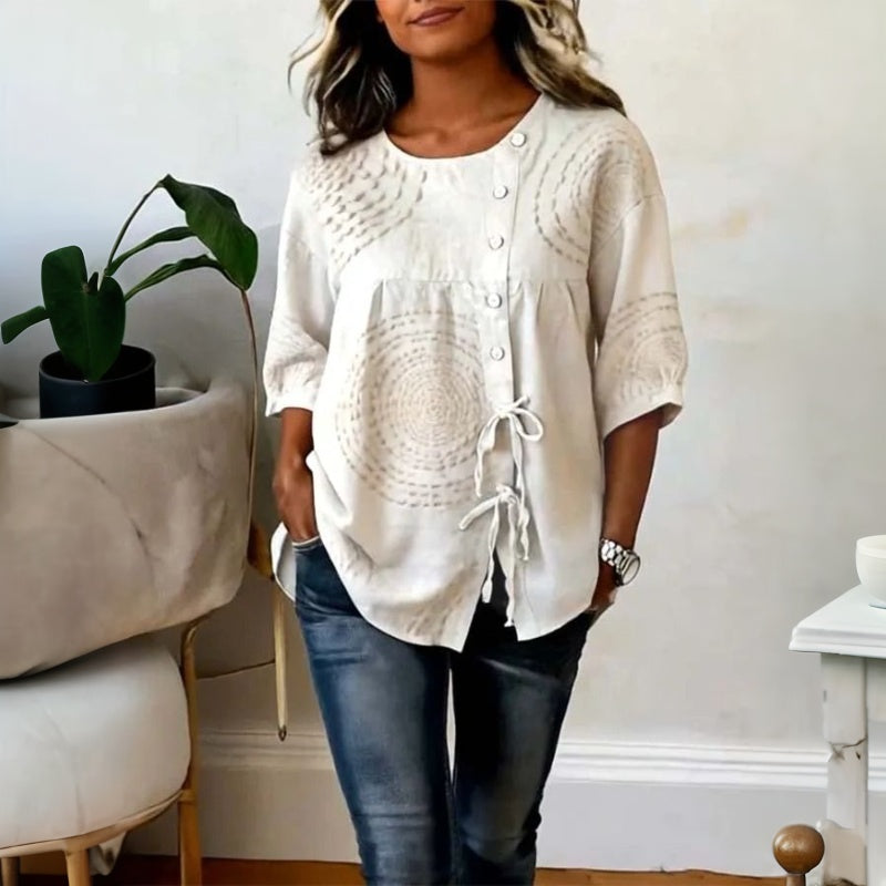 MARGAUX™ - VINTAGE PRINT BUTTON BLOUSE
