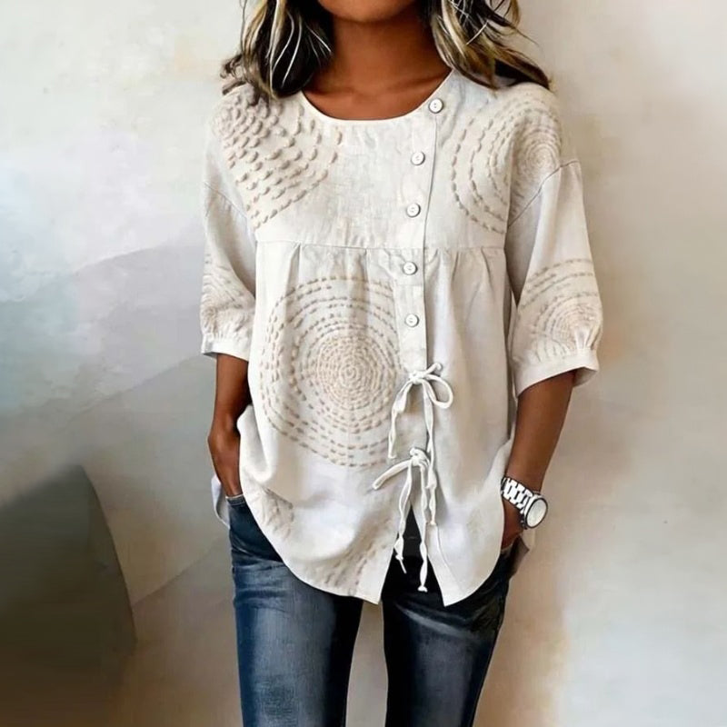 MARGAUX™ - VINTAGE PRINT BUTTON BLOUSE