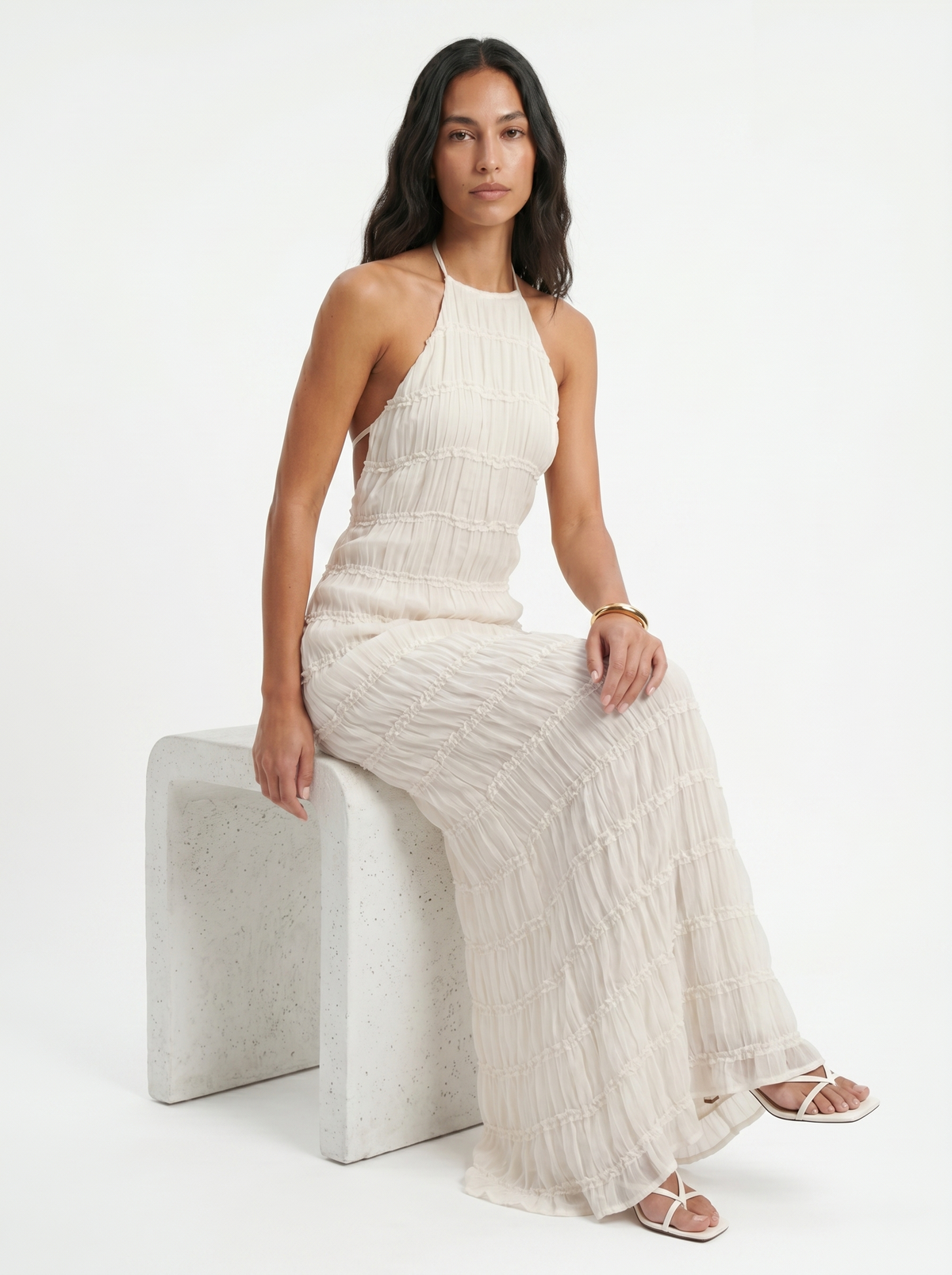 ANGELA™ - TIERED HALTER EVENING DRESS