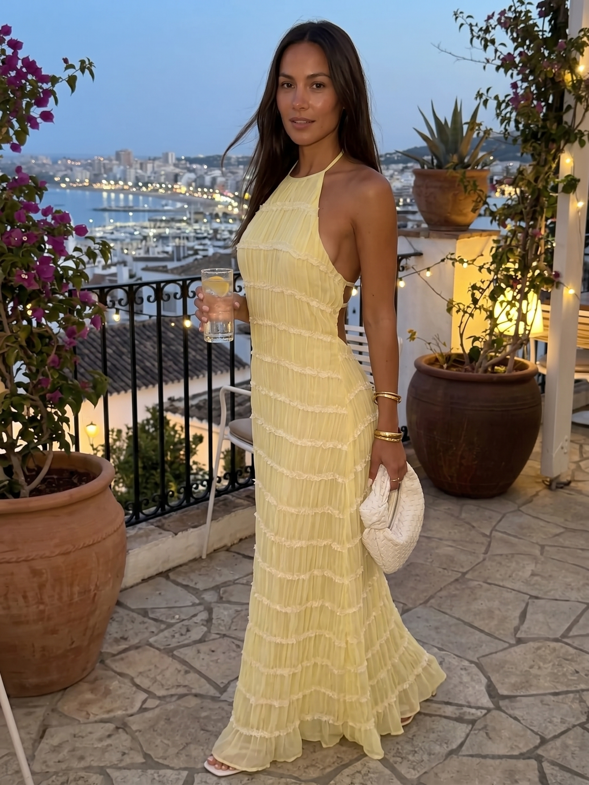 ANGELA™ - TIERED HALTER EVENING DRESS