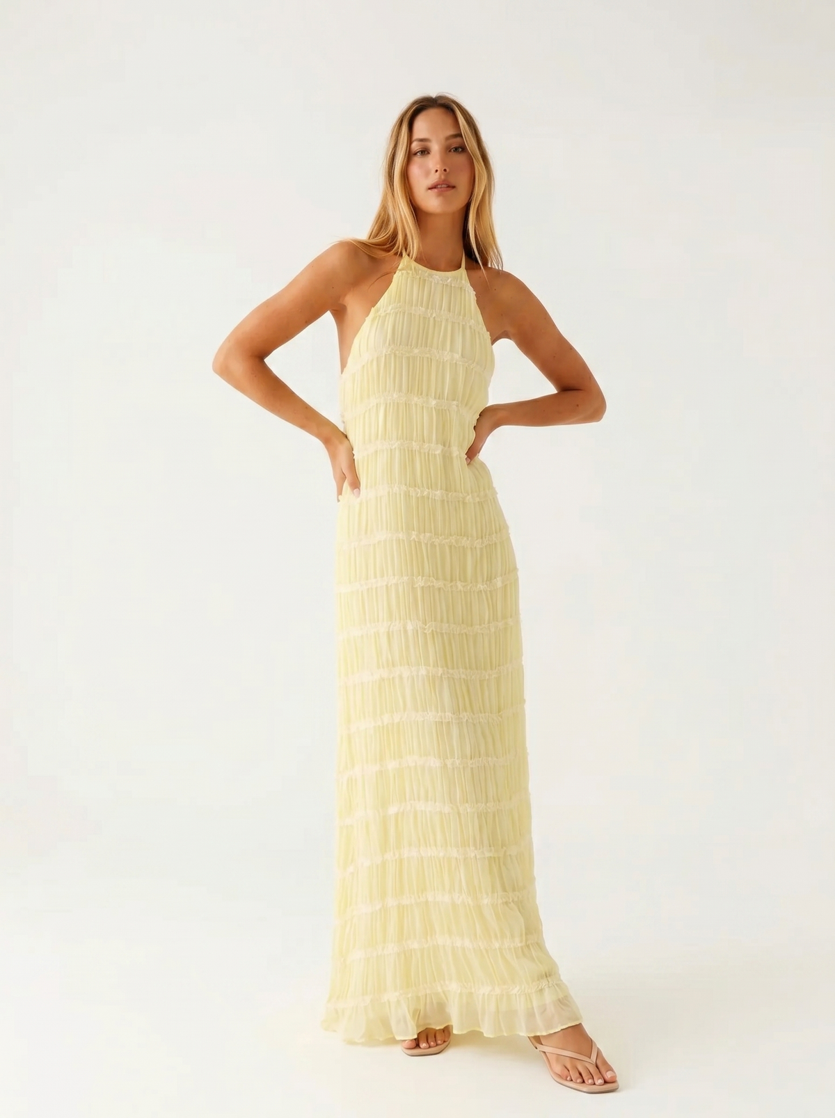 ANGELA™ - TIERED HALTER EVENING DRESS