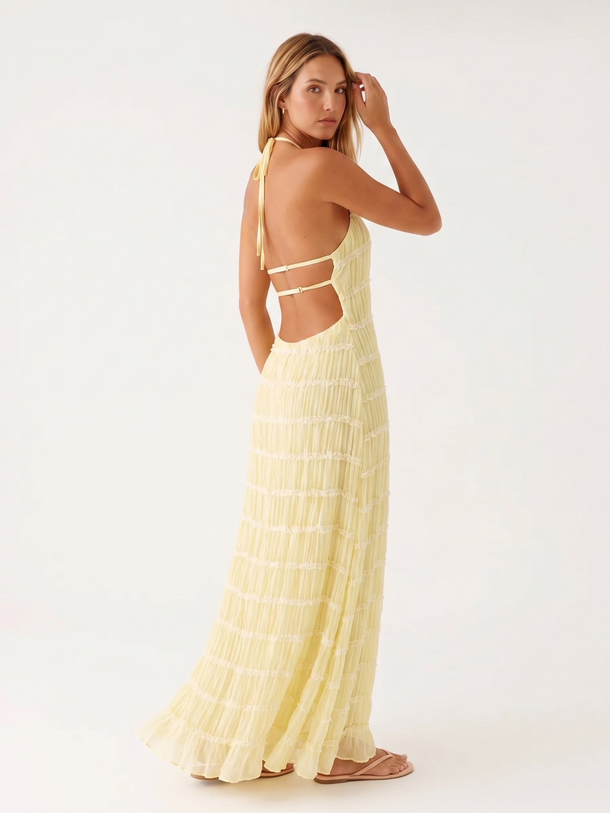 ANGELA™ - TIERED HALTER EVENING DRESS