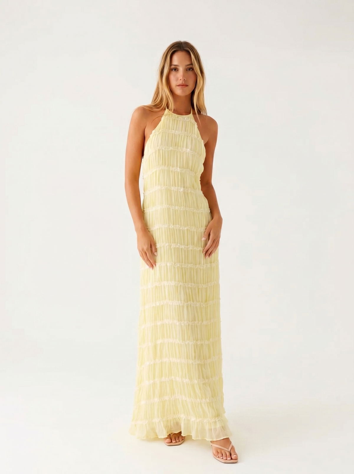ANGELA™ - TIERED HALTER EVENING DRESS