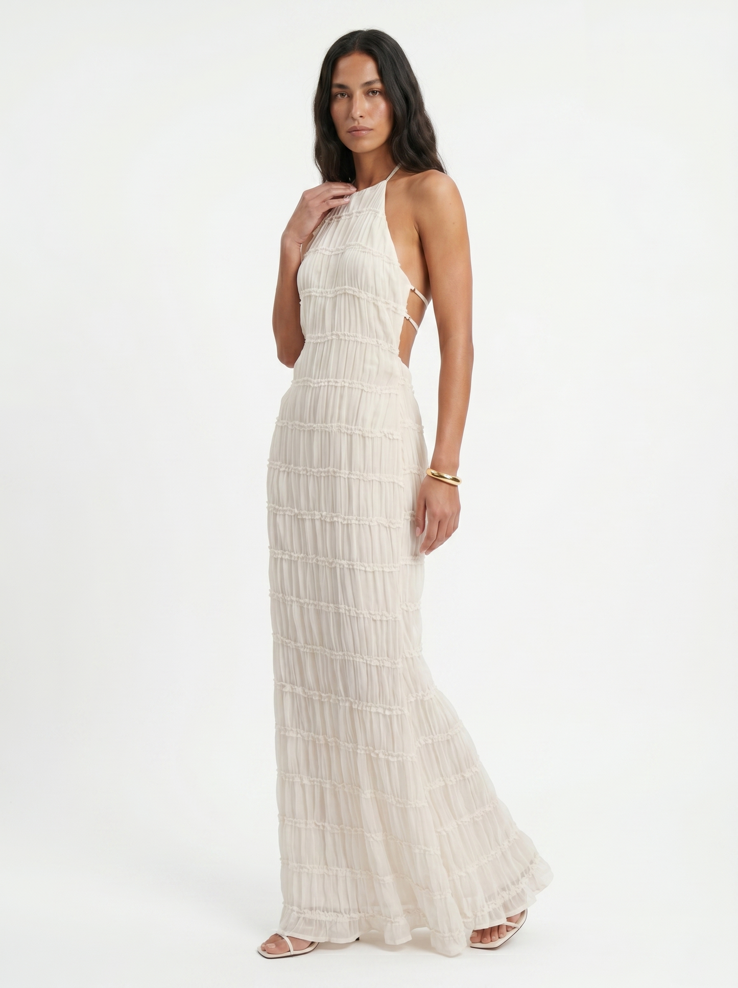 ANGELA™ - TIERED HALTER EVENING DRESS