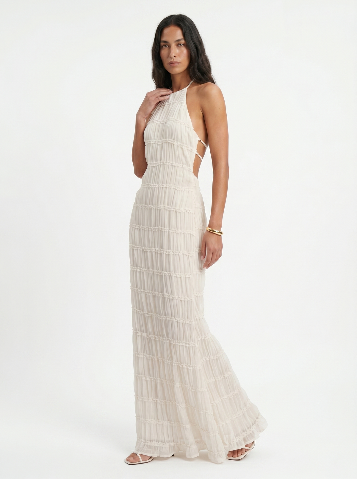 ANGELA™ - TIERED HALTER EVENING DRESS