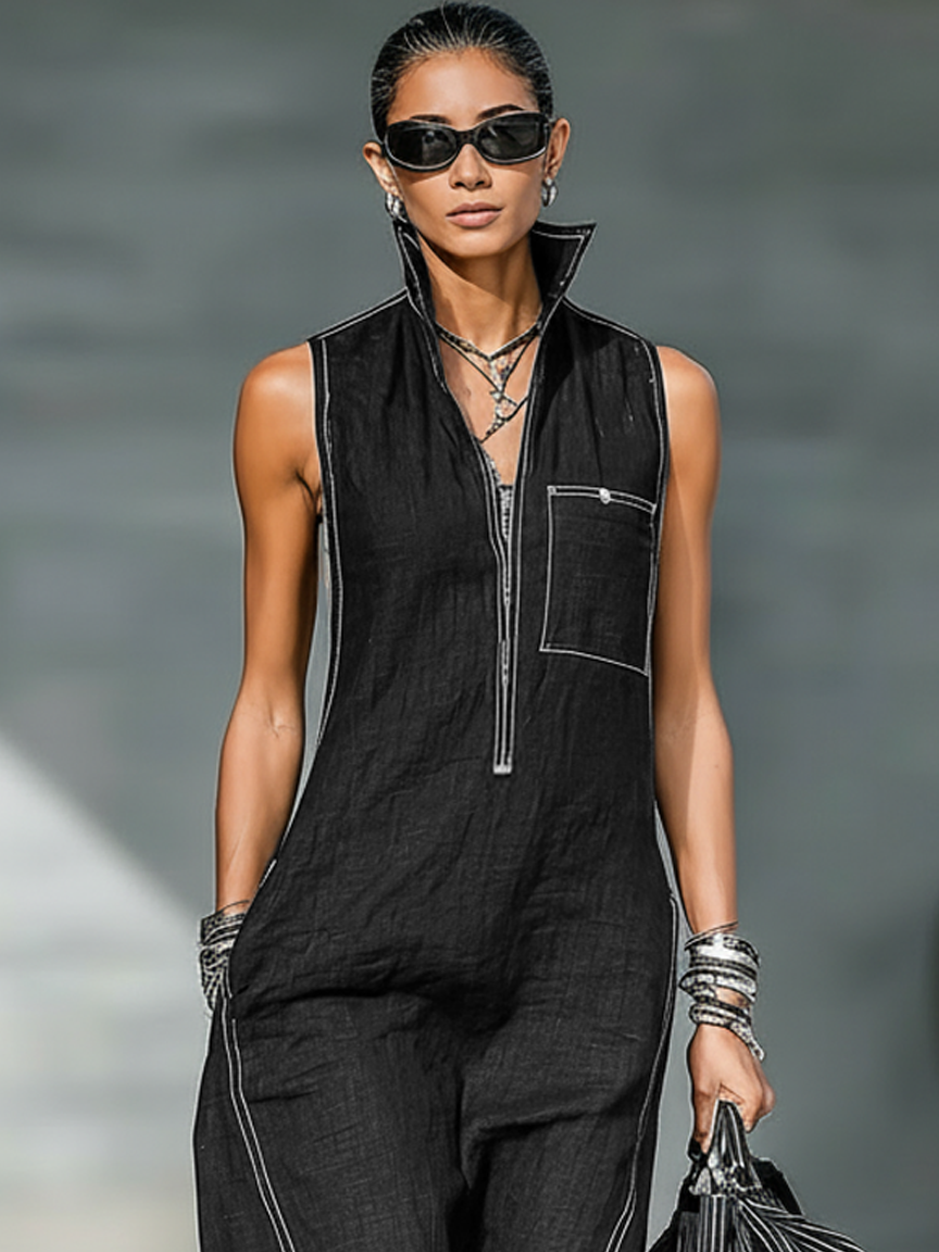 LEONI™ - SLEEVELESS DUNGAREES WITH WHITE TRIM
