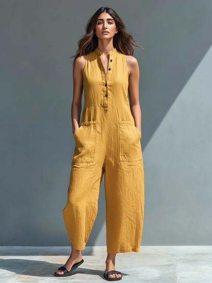 Antaradus - Leona Sleeveless Linen Dungarees