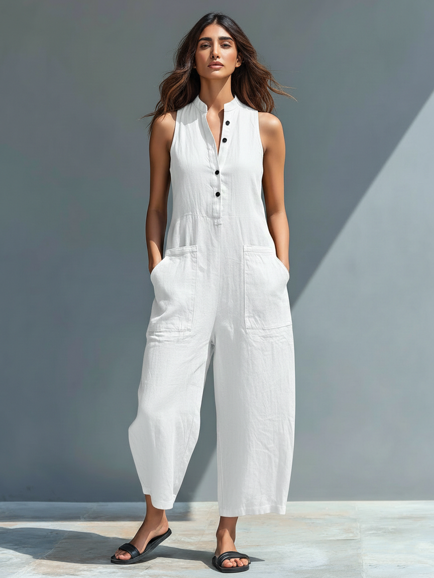 Antaradus - Leona Sleeveless Linen Dungarees