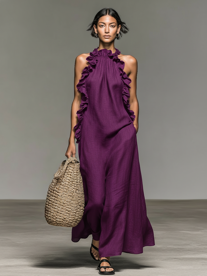 LUA™ - RUFFLE MAXI DRESS WITH POCKETS