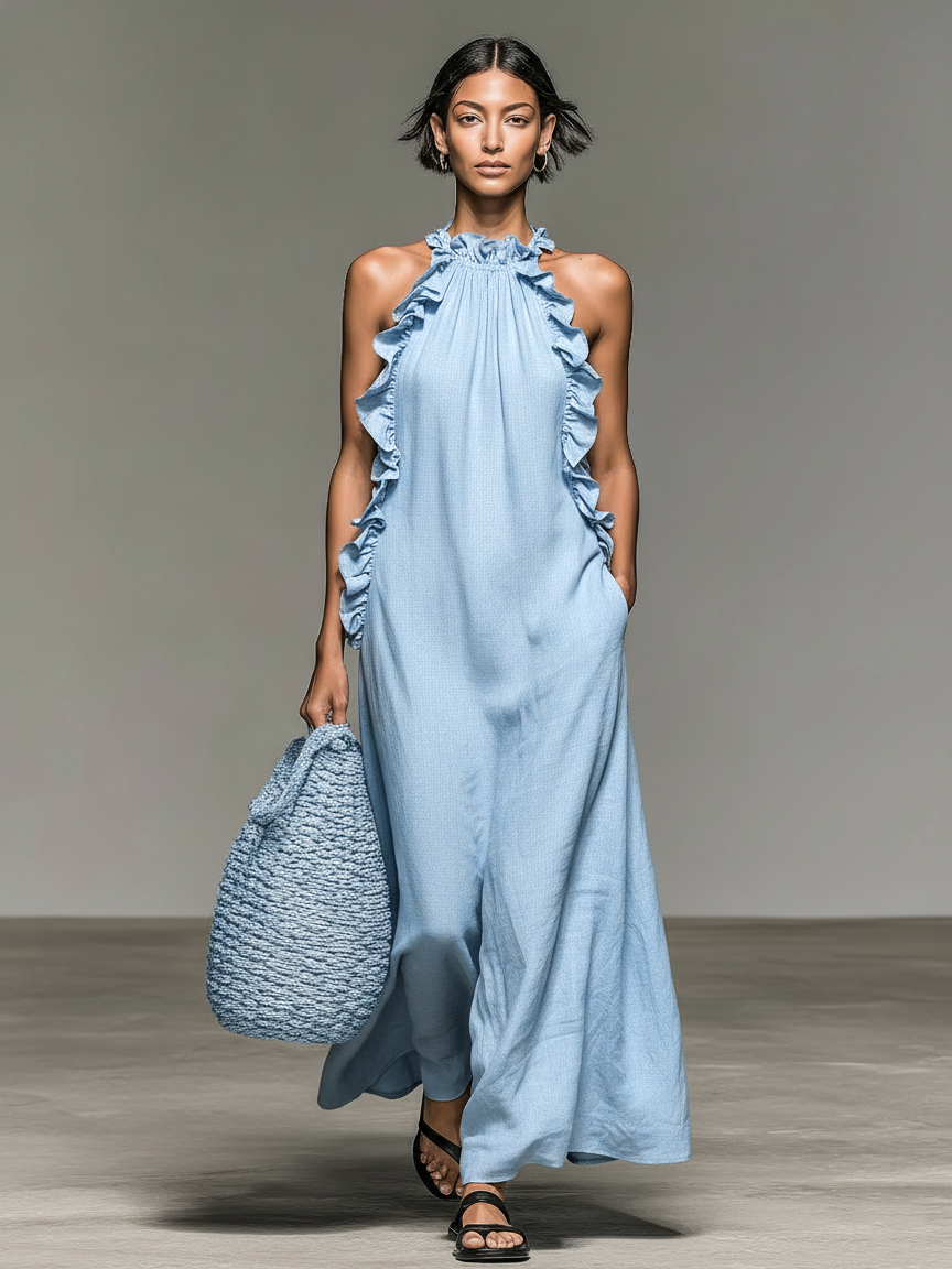 LUA™ - RUFFLE MAXI DRESS WITH POCKETS