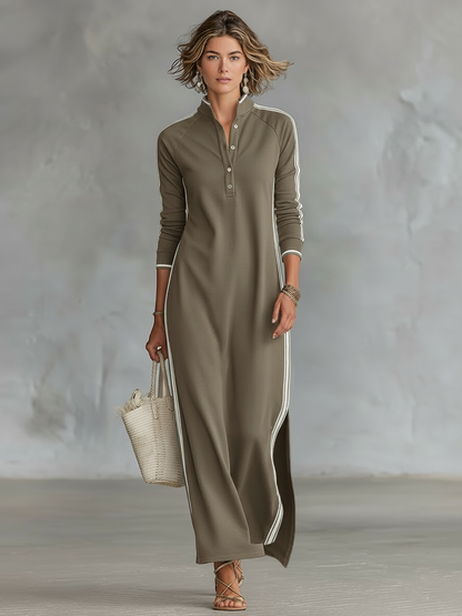 Petra – Button Collar Sweat Maxi Dress