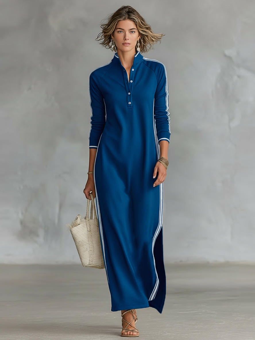 Petra – Button Collar Sweat Maxi Dress