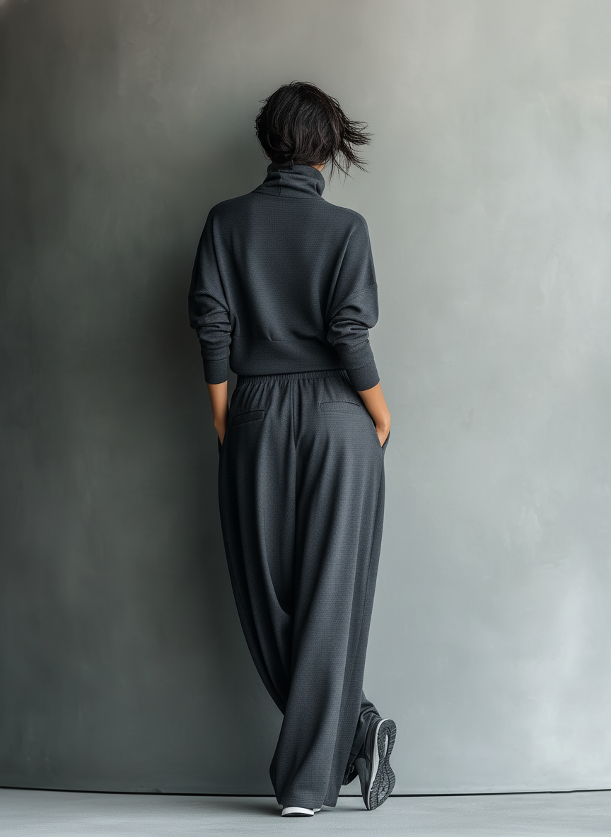 STELLA™ - CHARCOAL KNIT WIDE-LEG ENSEMBLE